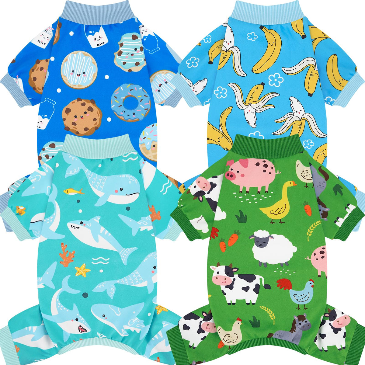 4 Pack Dog Christmas Pajamas Reindeer Puppy Clothes Cute Santa Claus Dog Pajamas Costumes Outfit Red Green Medium