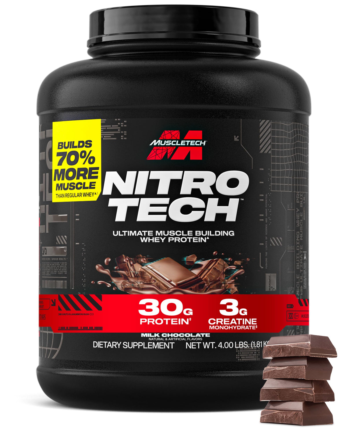 Muscletech Whey Protein Powder (Vanilla Cream, 4 Pound) - Nitro-Tech Ultimate Muscle Building Formula with Whey Protein Isolate - 30g of Protein, 3g of Creatine & 6.8g of BCAA - Packaging May Vary