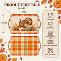 Thanksgiving Serving Trays with Handles, 19 x 11.6 Inch, Set of 2, Bamboo Fiber Serving Platter, Dishwasher Safe, with Removable Silicone Mats, Turkey and Fall Plaid