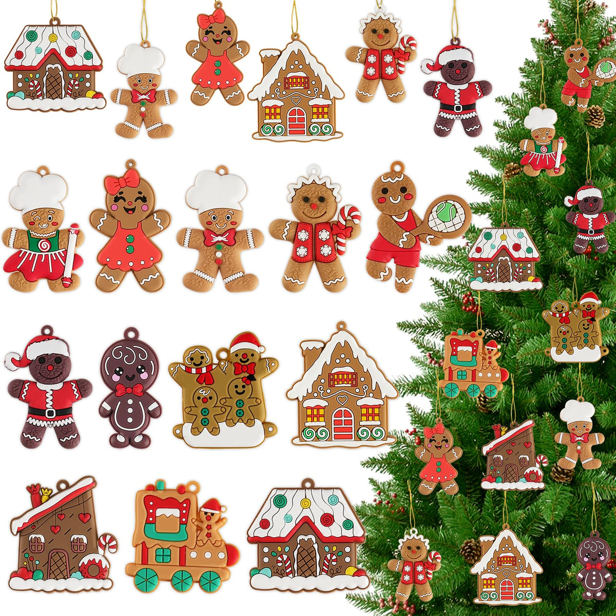 Gingerbread House Ornaments Christmas Tree Decoration - 12pcs Gingerbread House Christmas Decorations Hanging Ornaments for Holiday Xmas Tree Home Decor