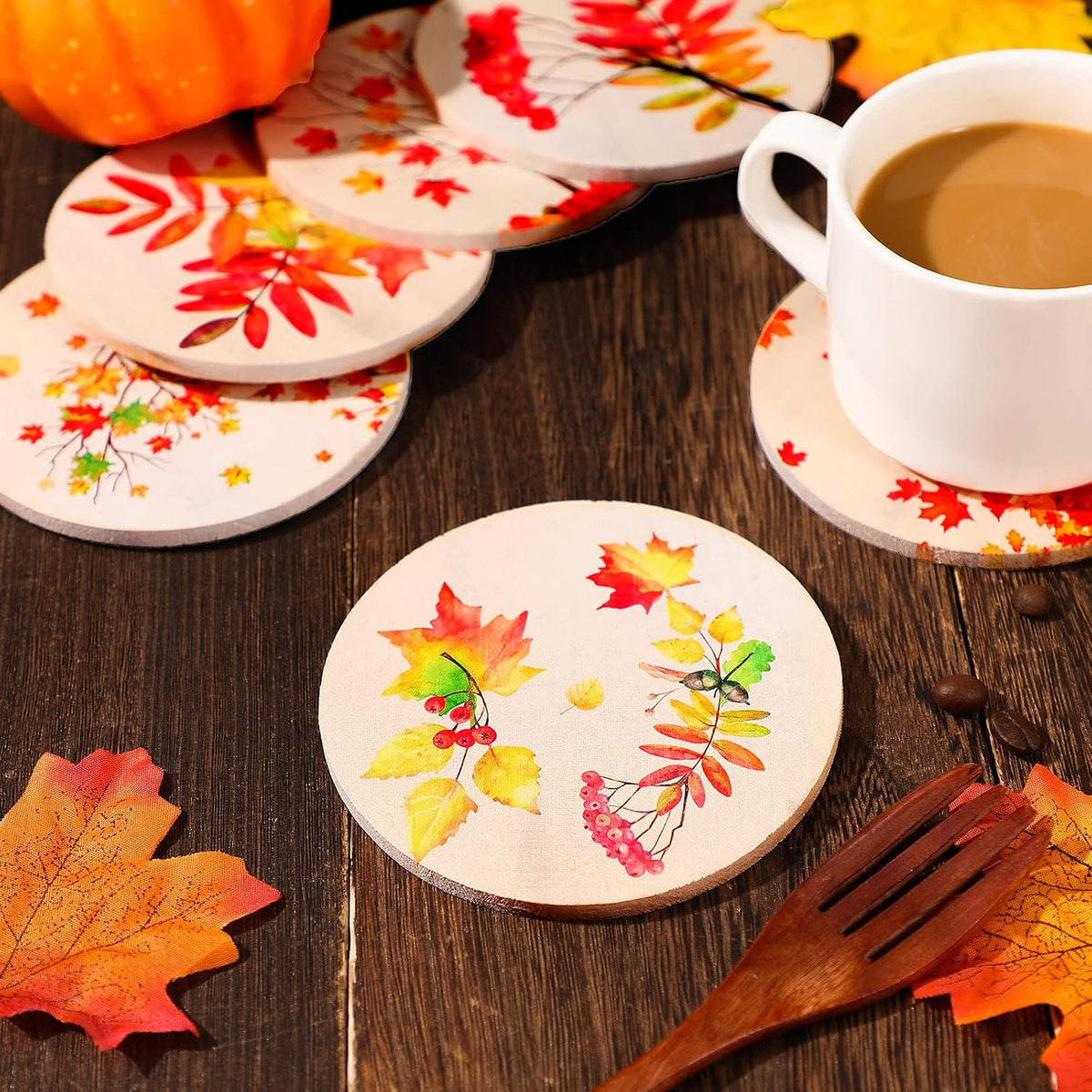 6 Packs Fall Maple Leaves Coasters for Drinks Wood Coasters