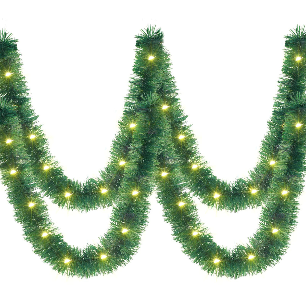 16.4 ft Christmas Tinsel Garland with Light, Multicolor, Red and Green