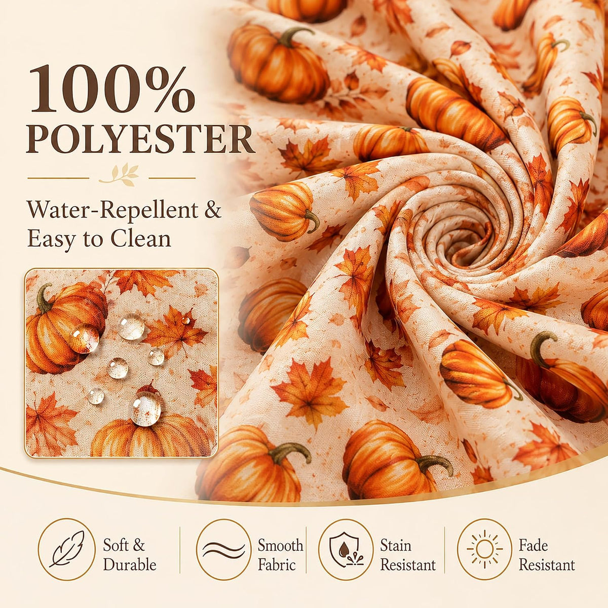 Fall Tablecloth Round 60 Inch Pumpkin Maple Leaf Thanksgiving Table Cloth