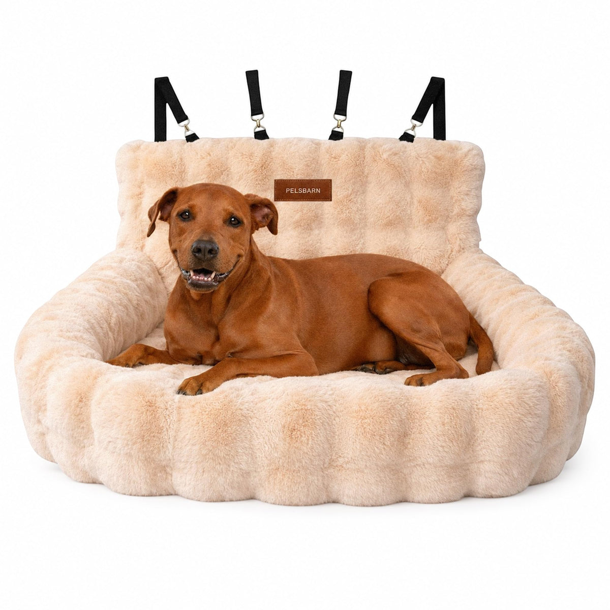 Pelsbarn Luxurious Cozy Car Dog Bed, Faux Fur Travel Bed, Brown, S