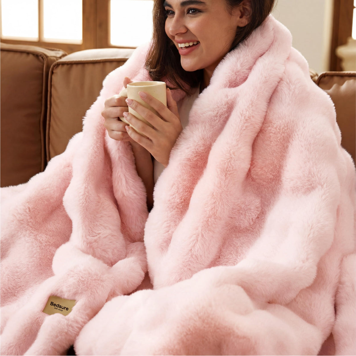 Bedsure Fluffy Bubble Faux Fur Throw Blanket, 50"x60", Cream