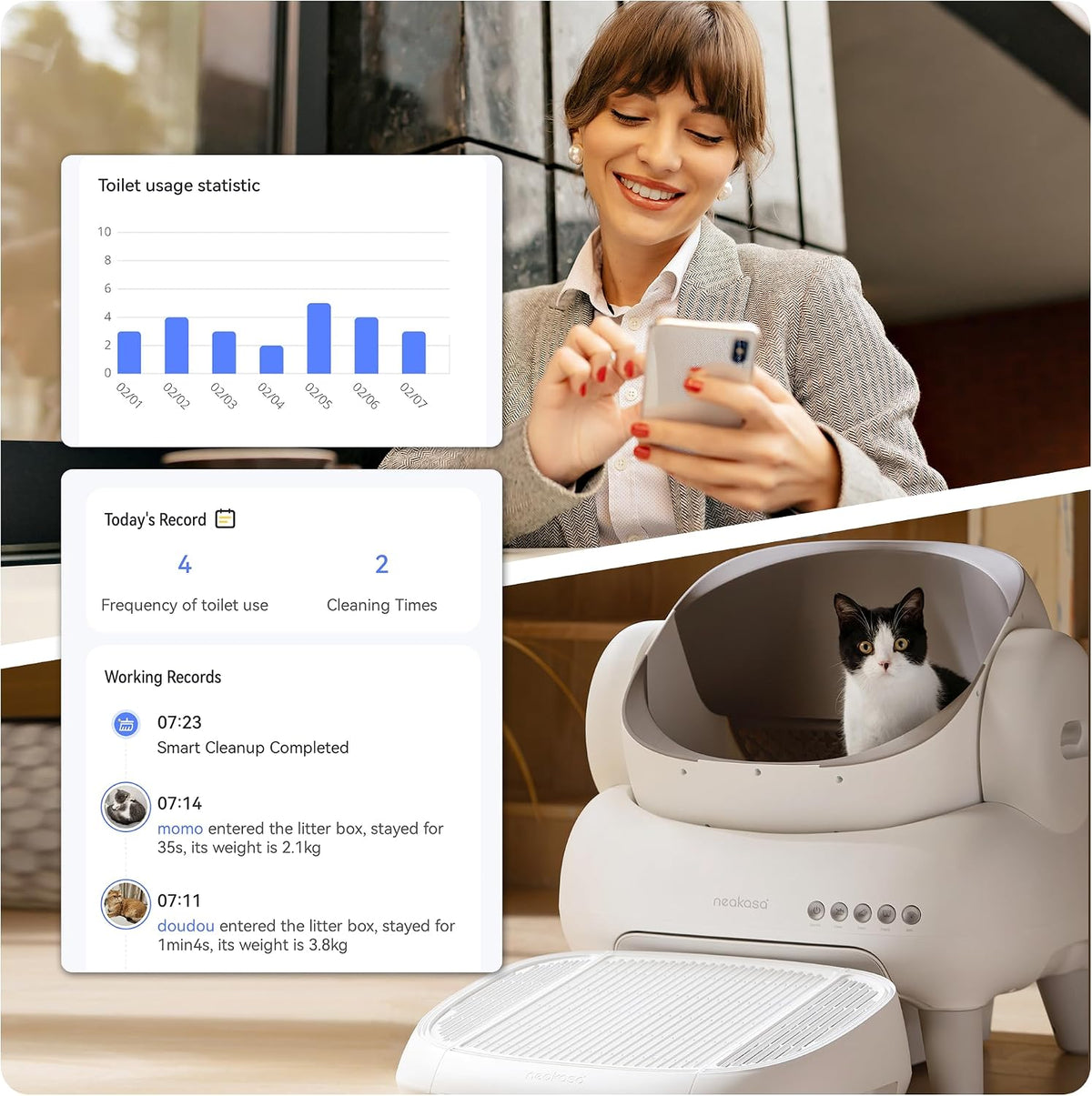 Neakasa M1 Plus Lite Open-Top Self Cleaning Cat Litter Box, Automatic Cat Litter Box with APP Control, Upgraded Safety Protection, Odor Control, Includes 1 Roll Waste Bag