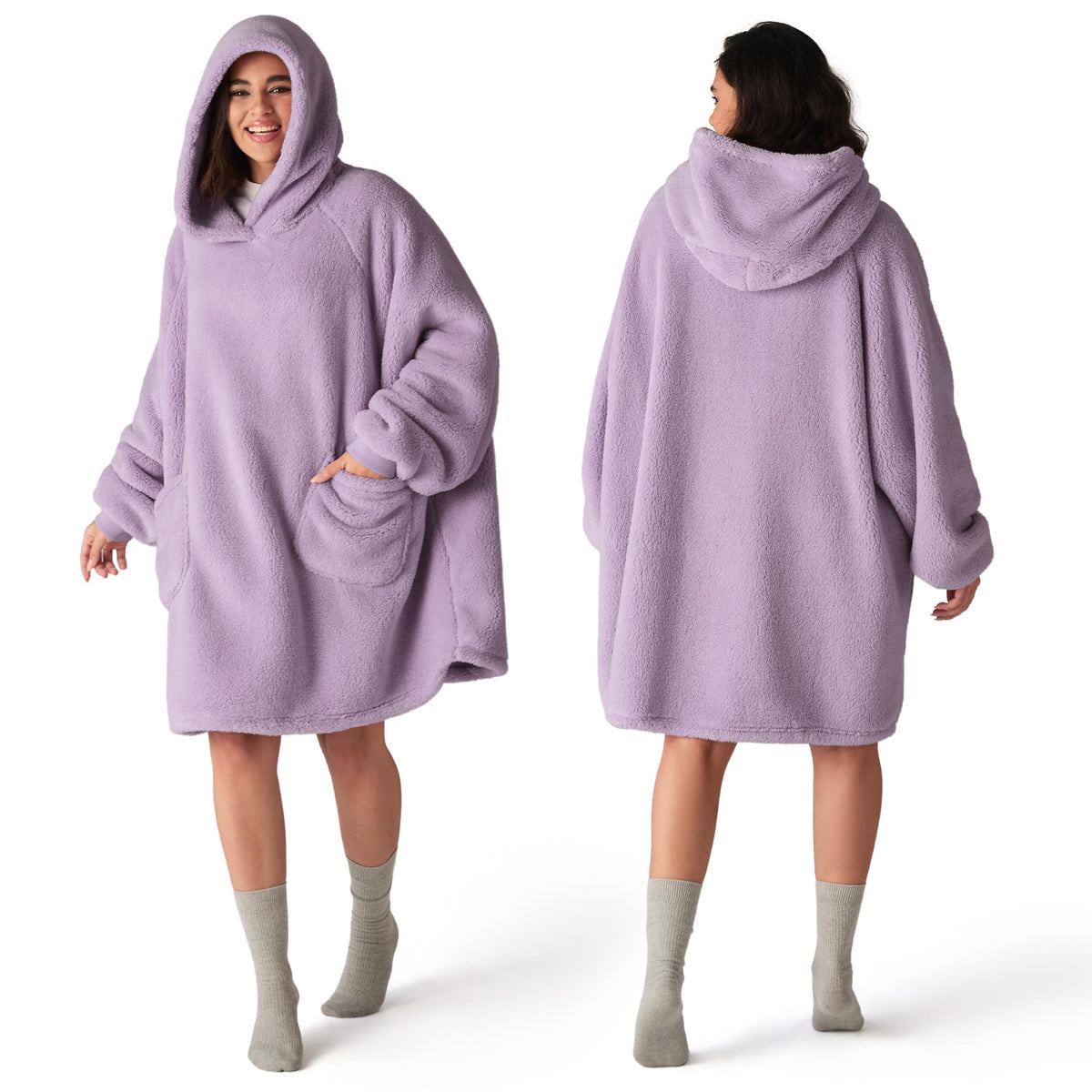 Bedsure Soft Wearable Blanket Hoodies for Women, Grey, Standard