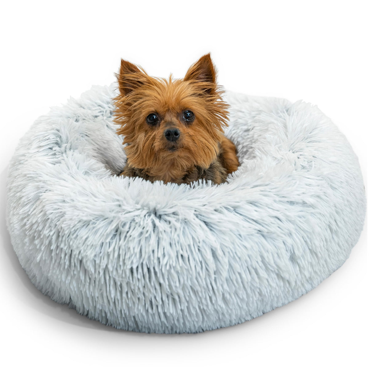 Best Friends by Sheri The Original Calming Donut Dog Bed for Large Dogs up to 100 lbs, Shag Faux Fur, Taupe, Large, 36" x 36"