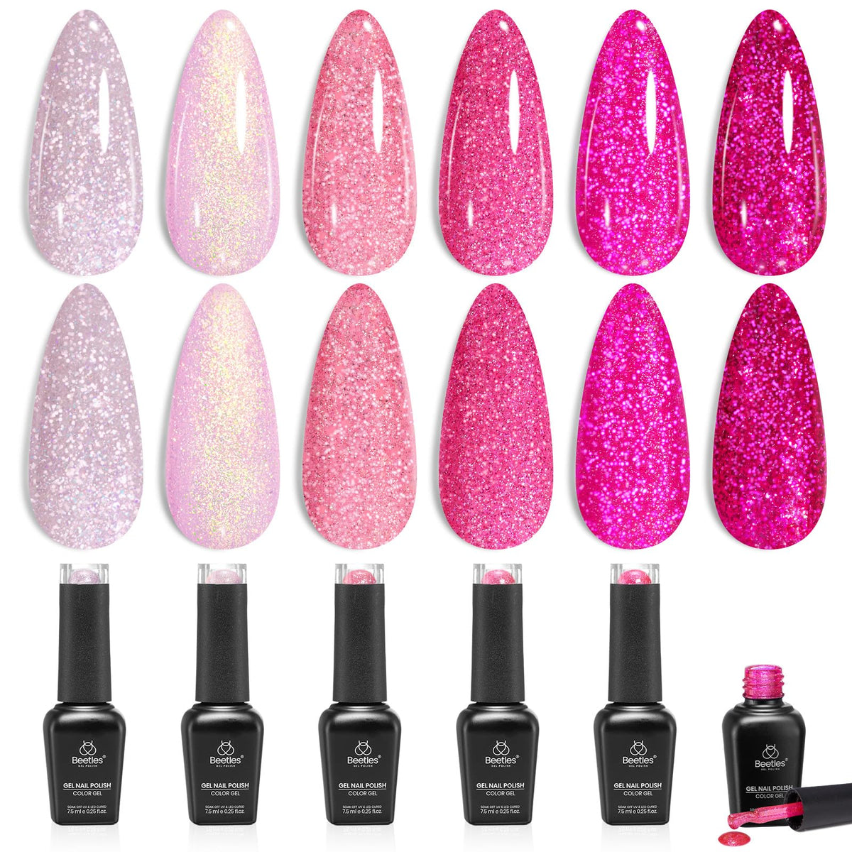Beetles Halloween Cat Eye Gel Nail Polish Set, 6 Colors Glitter Gel