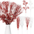 48 Pcs Red Christmas Tree Picks and Sprays Glitter 17" Berry Stems