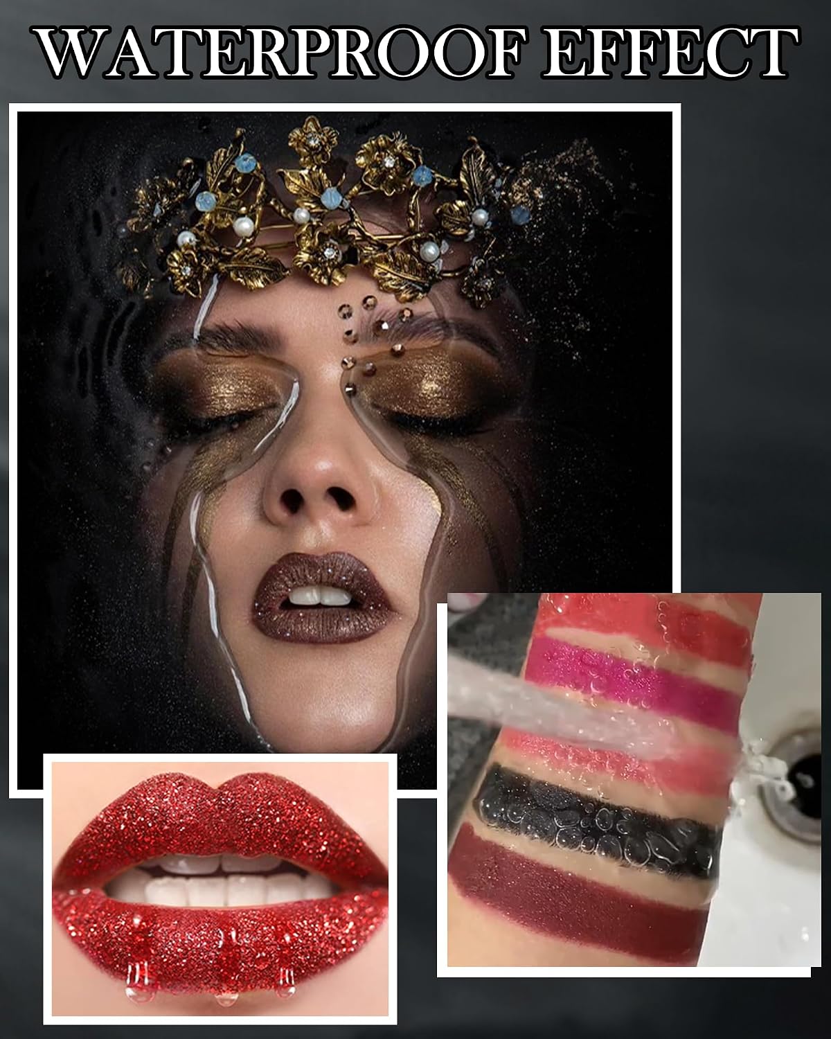 Glitter Frosted Lipstick, Matte Metallic Lip Gloss, Halloween Gothic Makeup