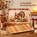 Thanksgiving Serving Trays with Handles, 19 x 11.6 Inch, Set of 2, Bamboo Fiber Serving Platter, Dishwasher Safe, with Removable Silicone Mats, Turkey and Fall Plaid