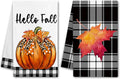 Hexagram Pumpkin Fall Kitchen Towels, Buffalo Check Fall Decor Hand Towels
