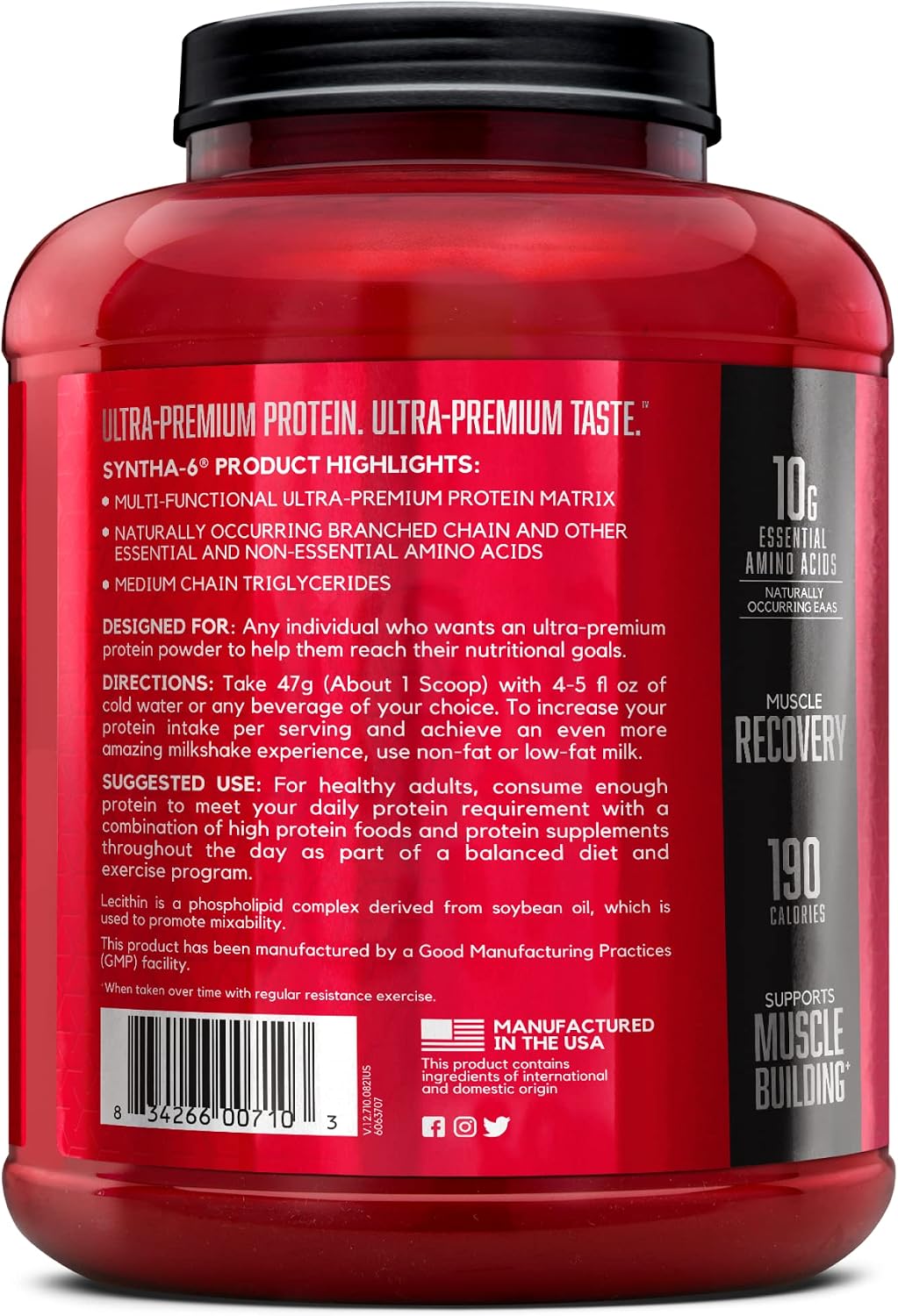 BSN SYNTHA-6 Whey Protein Powder, Micellar Casein, Milk Protein Isolate Powder, Vanilla Ice Cream, 5 Pounds, 48 Servings (Pack of 1) - Package May Vary