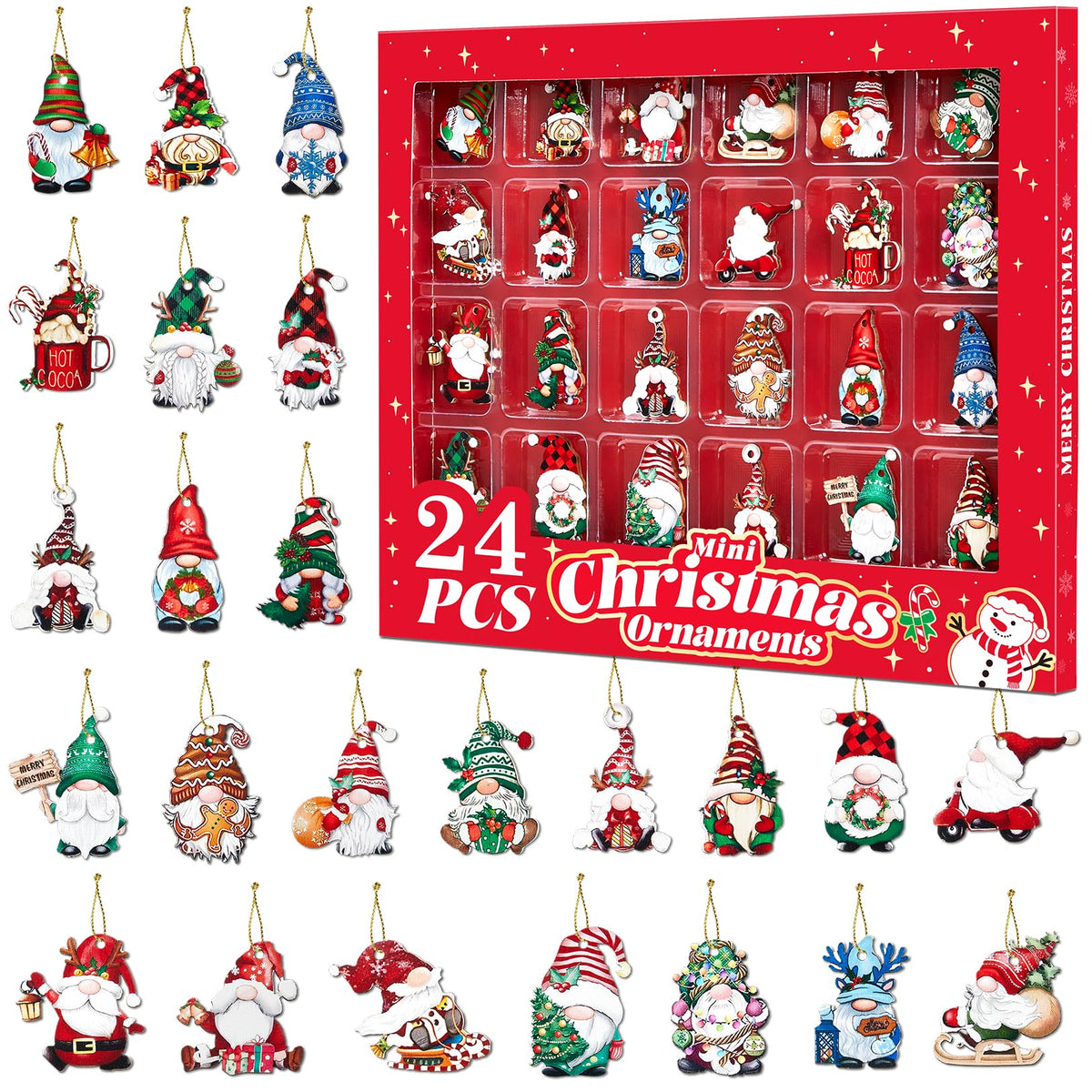 Mini Christmas Ornaments 24pcs, Miniature Christmas Tree Ornaments Set