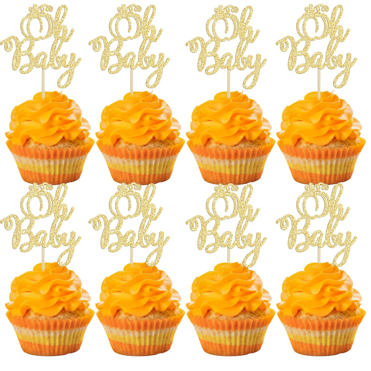 24pc Little Pumpkin Cupcake Toppers - Glitter Pumpkin Cupcake Picks - Baby Shower Decorations - Fall Harvest Theme - Kids Birthday Party Supplies