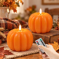 Fall Decor Pumpkin Flameless Candles Remote LED Candles Orange Set of 2