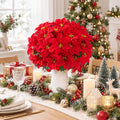 6 Pack Poinsettias Artificial Christmas Flowers Fake Red Poinsettias Flower