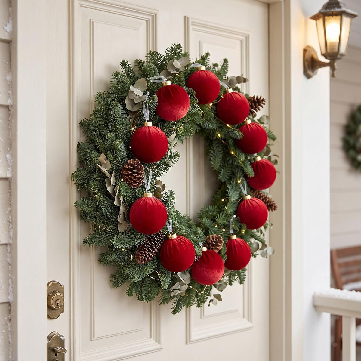 9pcs Large Velvet Christmas Balls Ornaments (Red,3.15'')