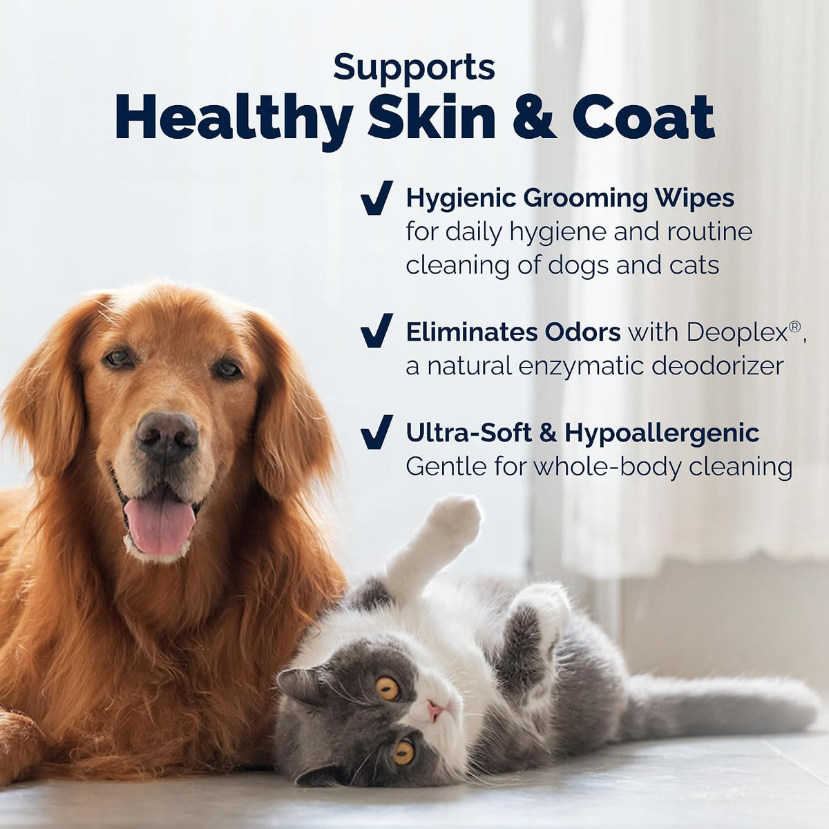 Vetnique Furbliss/Dermabliss Pet Wipes for Dogs & Cats for Grooming, Cleansing & Deodorizing, Thick Dog Wipes for Convenient Dog Cleaning with Natural Deodorizer, 100ct (NEW Unscented)