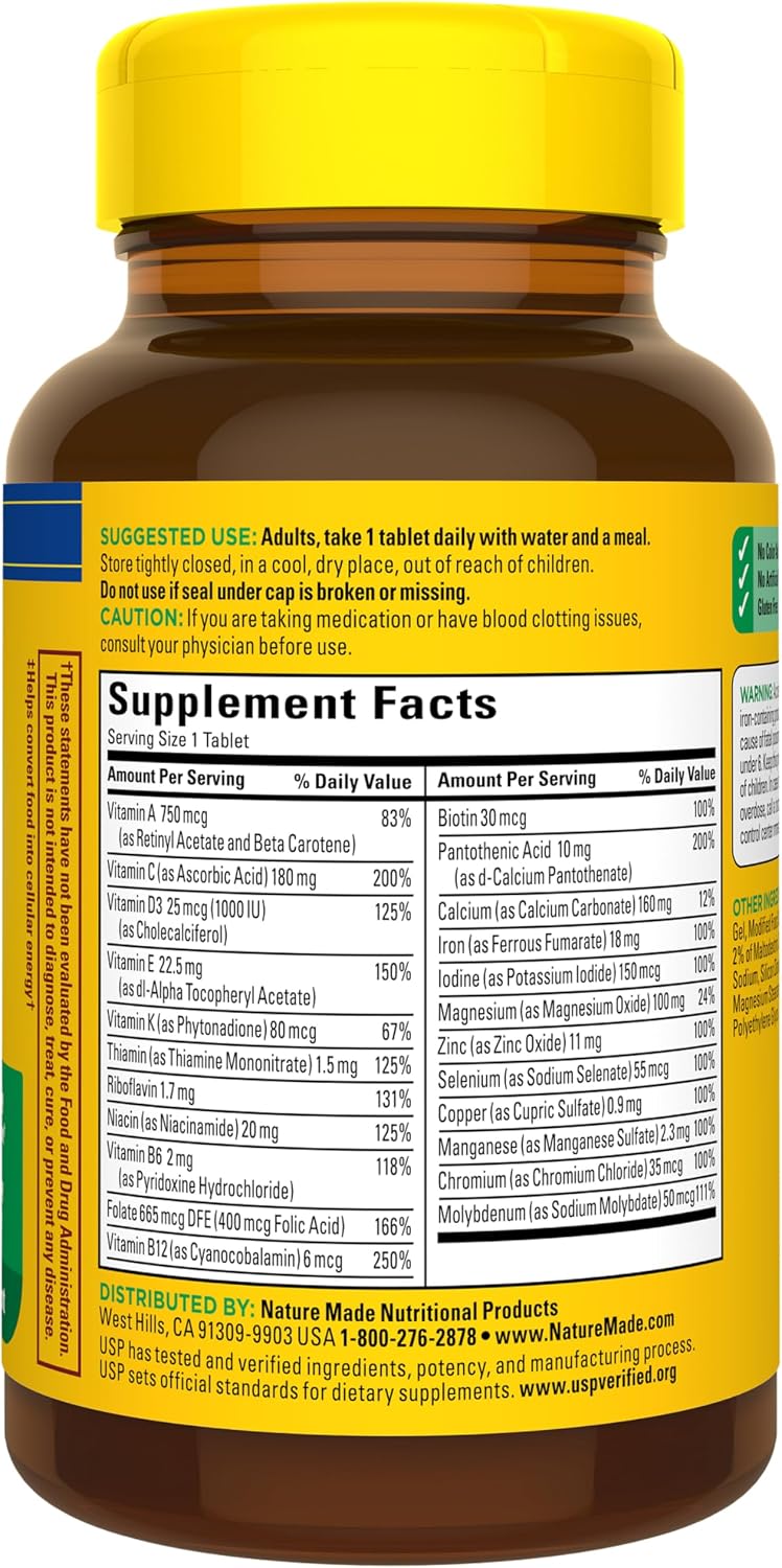 Nature Made Multivitamin Tablets with Iron, Multivitamin for Women and Men for Daily Nutritional Support, Multi Vitamins for Adults, 130 Tablets, 130 Day Supply