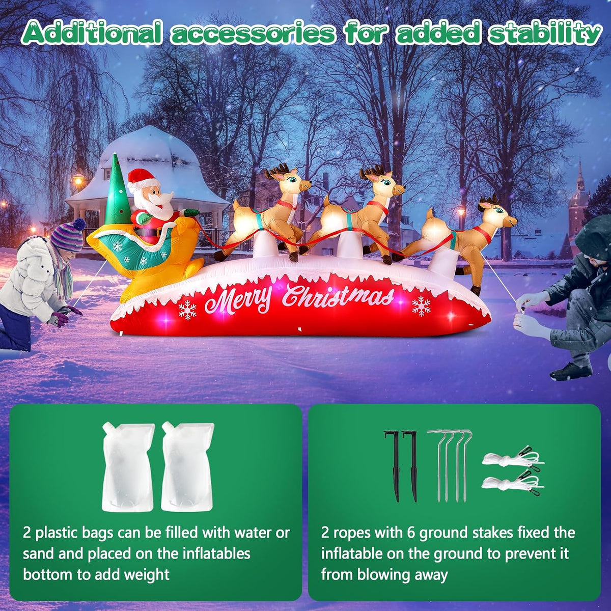 Danxilu Christmas Inflatables 10 FT Long Santa Sleigh and Reindeer Decor
