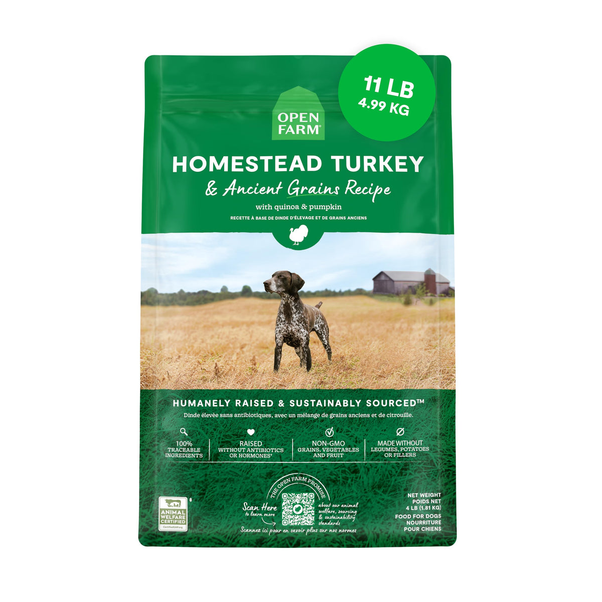 Open Farm, Ancient Grains Dry Dog Food, Protein-Rich & Nutrient Dense, 90% Animal Protein Mixed with Non-GMO Fruits, Veggies and Superfoods, Grass-Fed Beef Recipe, 4lb Bag