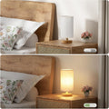 9" Small Table Lamp for Bedroom - Inline Control with 3000K Blub | Cream Shade and Wood Base | 680 Lumens | Easy Assembly | Minimalist Design | E26 | for Kitchen | for Kids Room