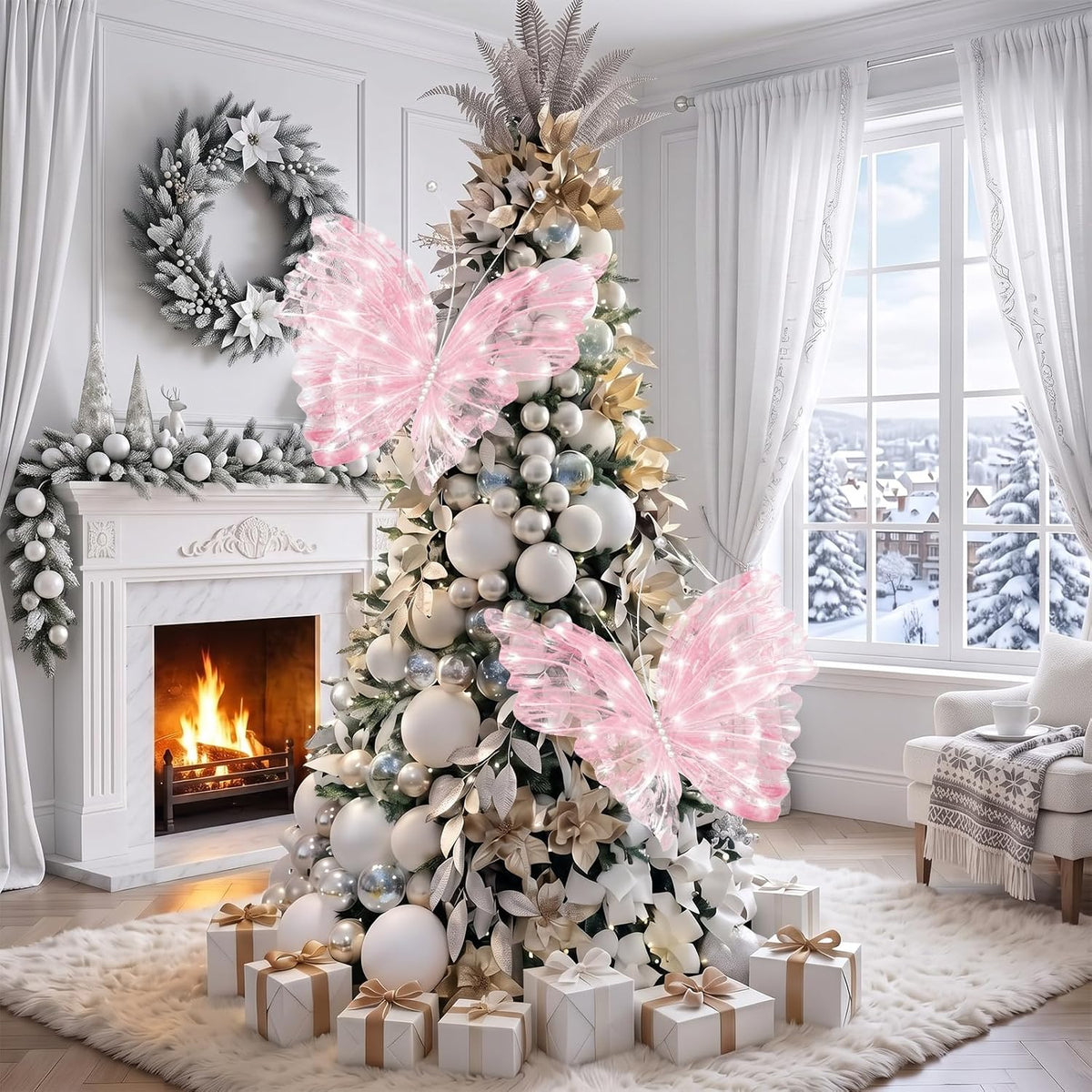Yinkin 2 Pcs 20'' Christmas Large 3D LED Butterfly Decorations Pink