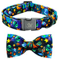 Fall Dog Collar with Bow, Black and Orange Print Fall Pet Collars Small
