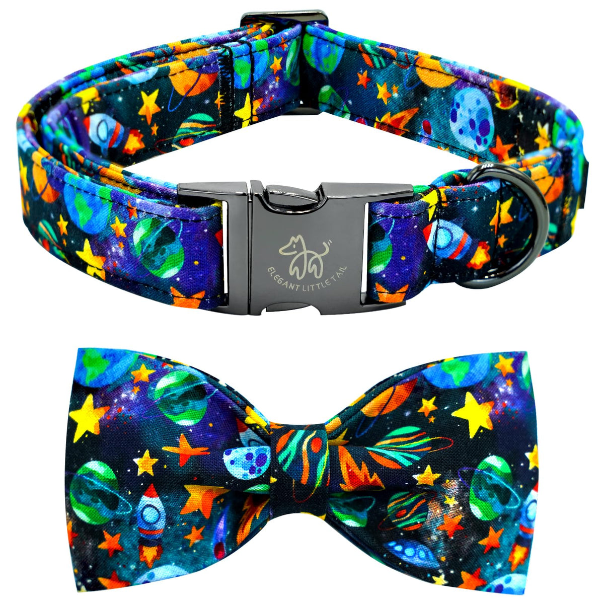 Fall Dog Collar with Bow, Black and Orange Print Fall Pet Collars Small