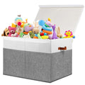 Large Toy Storage Box with Lid, Toy Chest Bin Boxes Basket with Dividers | Sturdy Toy Organizer Bin for Kids, Boys, Girls, Nursery, Living Room, Bedroom, Playroom 25"x13" x16" (Beige and White)
