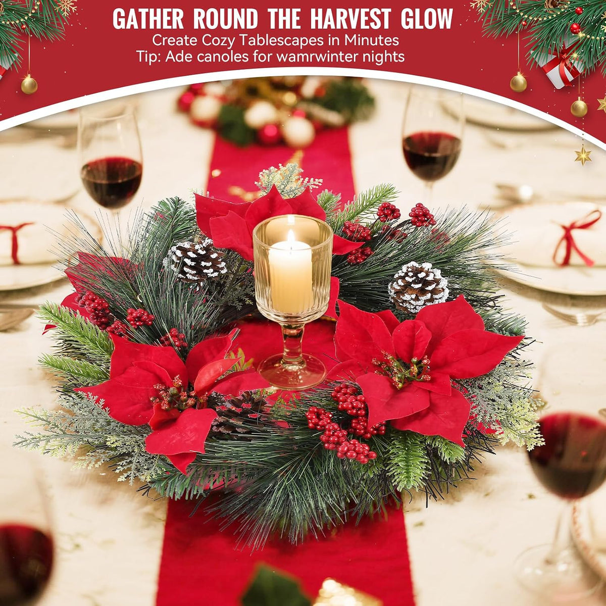 24 Inch Christmas Wreath for Front Door Outdoor with Hangers