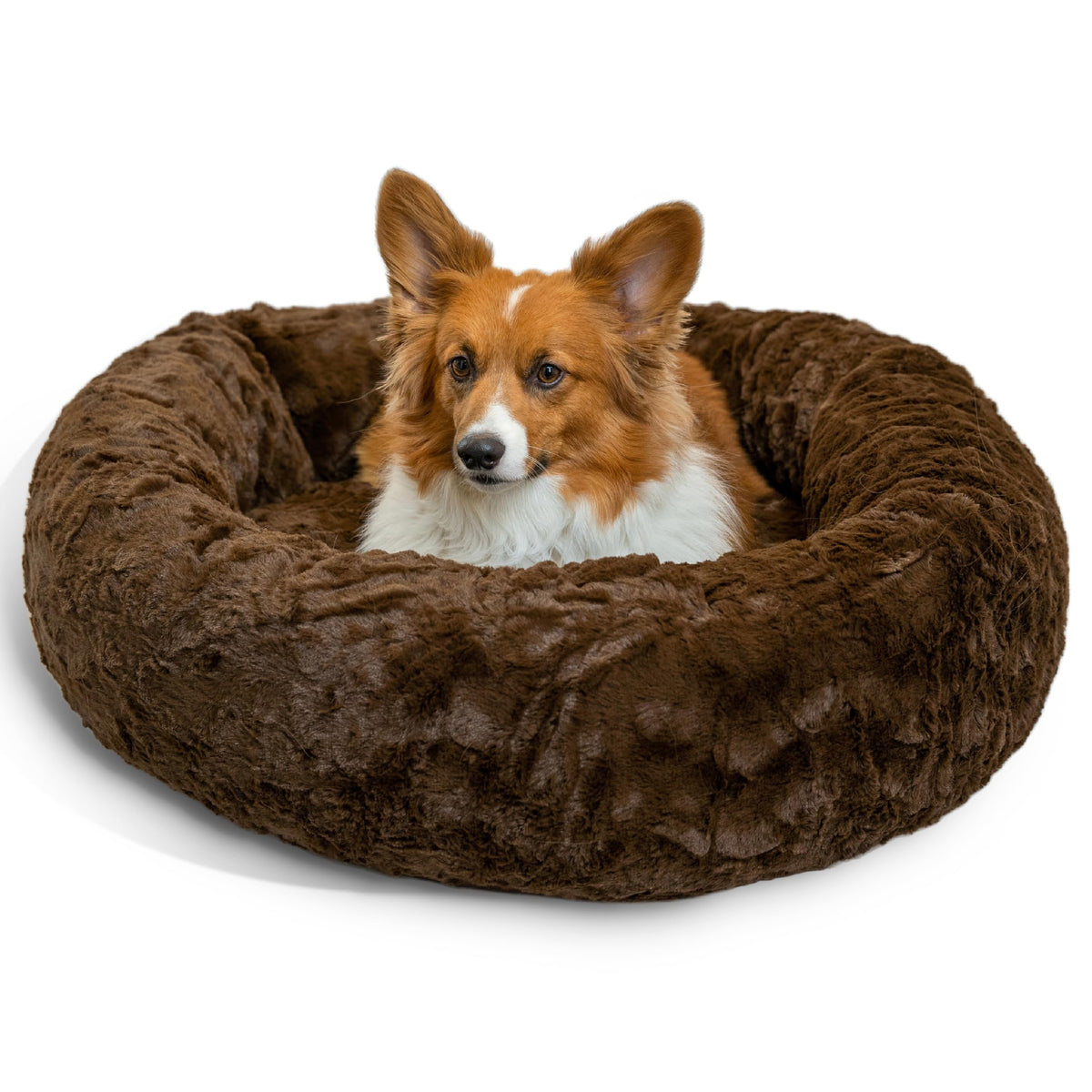 Best Friends by Sheri The Original Calming Donut Dog Bed for Large Dogs up to 100 lbs, Shag Faux Fur, Taupe, Large, 36" x 36"