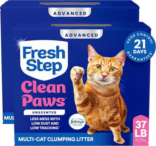 Fresh Step Advanced Clean Paws Multi Cat Clumping Litter with Febreze Freshness, Low Tracking, 18.5 lb. Box, Pack of 2