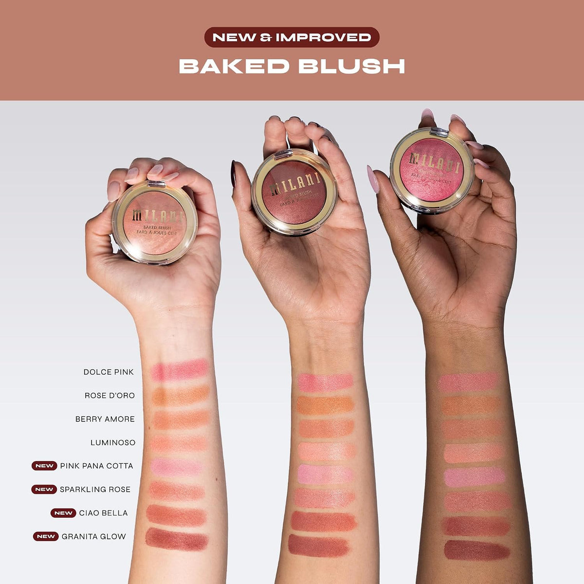 Milani Baked Blush, Updated Powder Blush for Cheeks, Cruelty Free Makeup - Shape, Contour & Highlight Face for a Shimmery or Matte Finish - Luminoso
