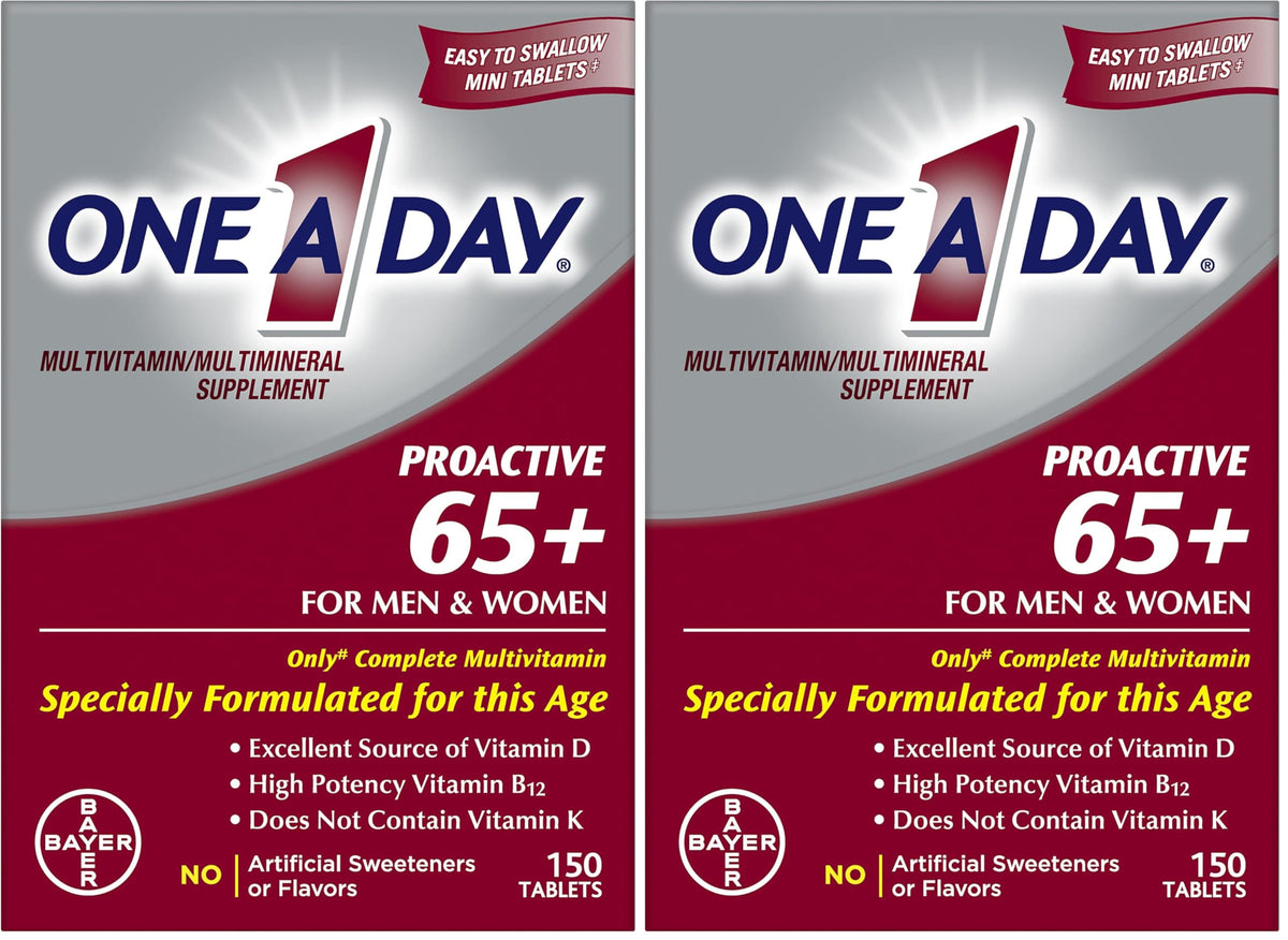 One A Day Proactive 65+, Mens & Womens Multivitamin, Supplement with Vitamin A, C, D, and Zinc to Support Bone Health & Cell Health, Calcium, Folic Acid, Tablet 150 Count