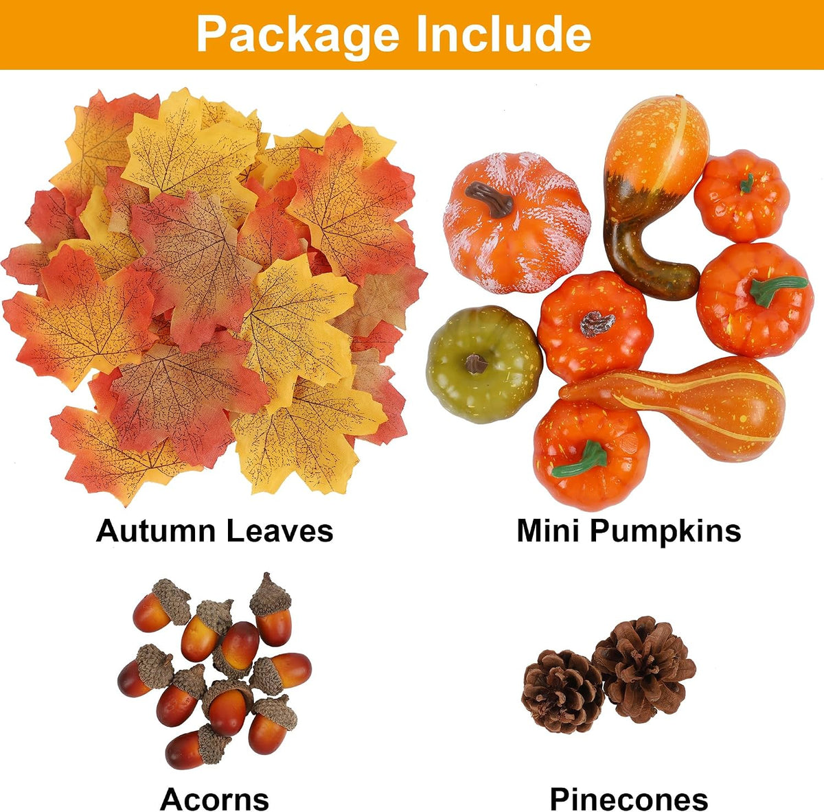 winemana Fall Decorations for Home Mini Pumpkins Gourds & Leaves Set