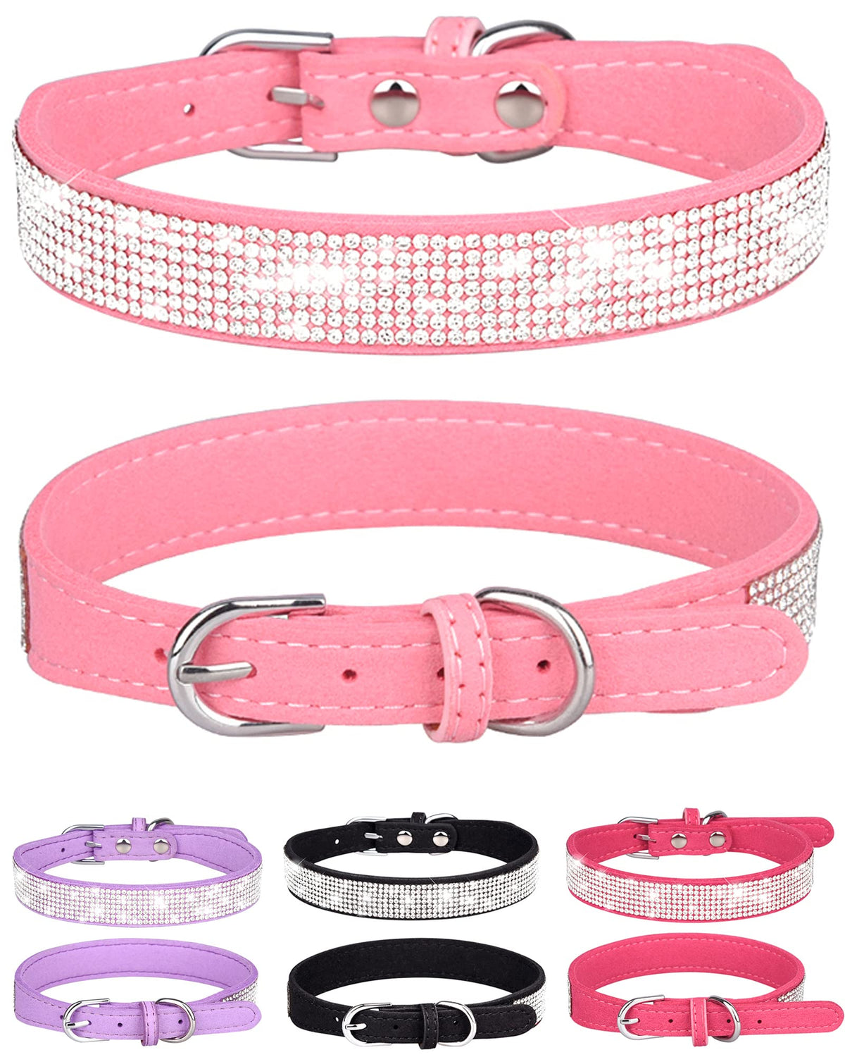 Bling Dog Collar for Small Medium Large Dogs, Crown Rhinestone Dog Collars for Girl and boy Dog, Diamond Puppy Collars, Adjustable Leather Suede SOFE Cat Collar (S(10.6"-13"/27CM-33CM), Pink)