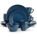Elama Malibu Jasper 16-Piece Stoneware Embossed Pattern Reactive Glaze Orange Dinnerware Set, Tableware, Serveware Set (Jasper Orange)