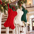 Dog Christmas Stocking, Bone‑Shape Cable Knit Pet Xmas Stocking, 3 Pack