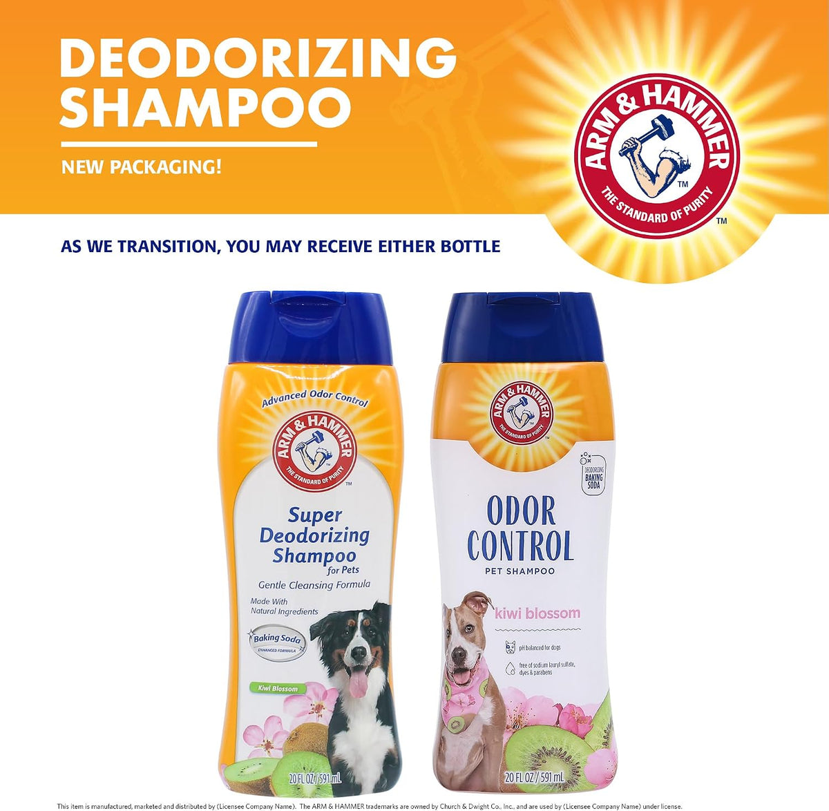 Arm & Hammer Deodorizing Dog Shampoo with Baking Soda for Odor Control, Tearless Moisturizing Formula for Sensitive Skin, Fresh Kiwi Blossom Scent, Safe for Dogs and Puppies, 20 Fl Oz