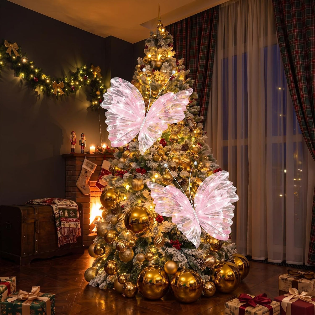 Yinkin 2 Pcs 20'' Christmas Large 3D LED Butterfly Decorations Pink