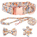 Dog Collar and Leash Set Girls Adjustable Puppy Collars with Floral Bow Tie for Small Medium Large Female Dogs, Orange Flower, XS