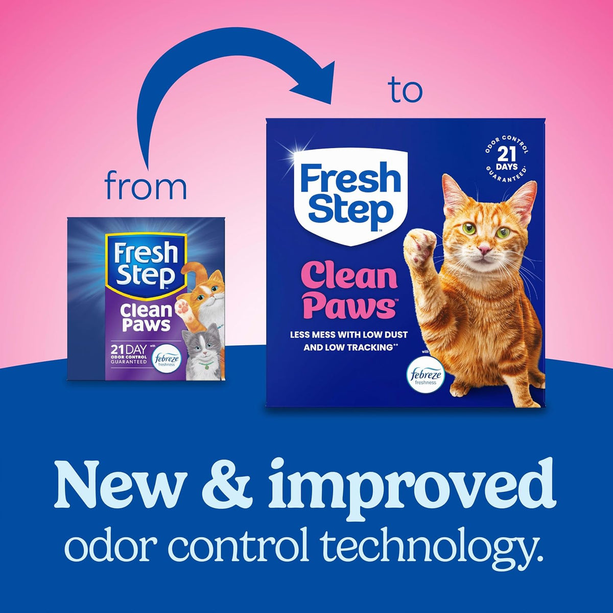 Fresh Step Clean Paws Multi Cat Clumping Litter with Febreze Freshness, Ammonia Block Technology, Low Tracking, 22 lb. Box