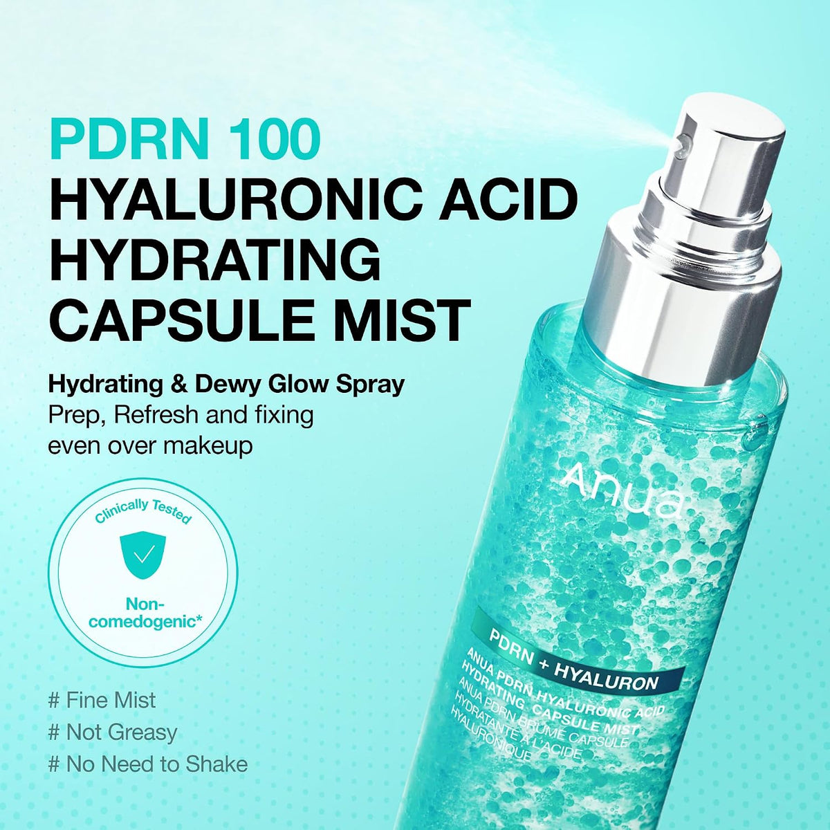 Anua PDRN Collagen Glow Facial Serum Spray, 3.38 fl oz | Hydrating Face Mist, Hyaluronic Acid, dewy glass finish, All Skin Types, Instant Plumping, Firming Care, Korean Skincare