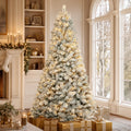 Hykolity 7 ft Prelit Snow Flocked Christmas Tree with 300 Warm White LEDs