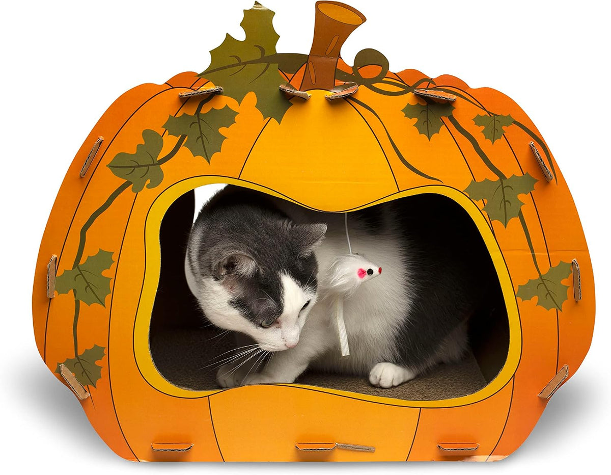 Midlee Halloween Pumpkin Cat Scratcher Cardboard House