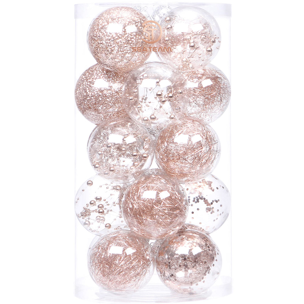 Sea Team 30-Pack Clear Christmas Ball Ornaments with Fillers, Champagne
