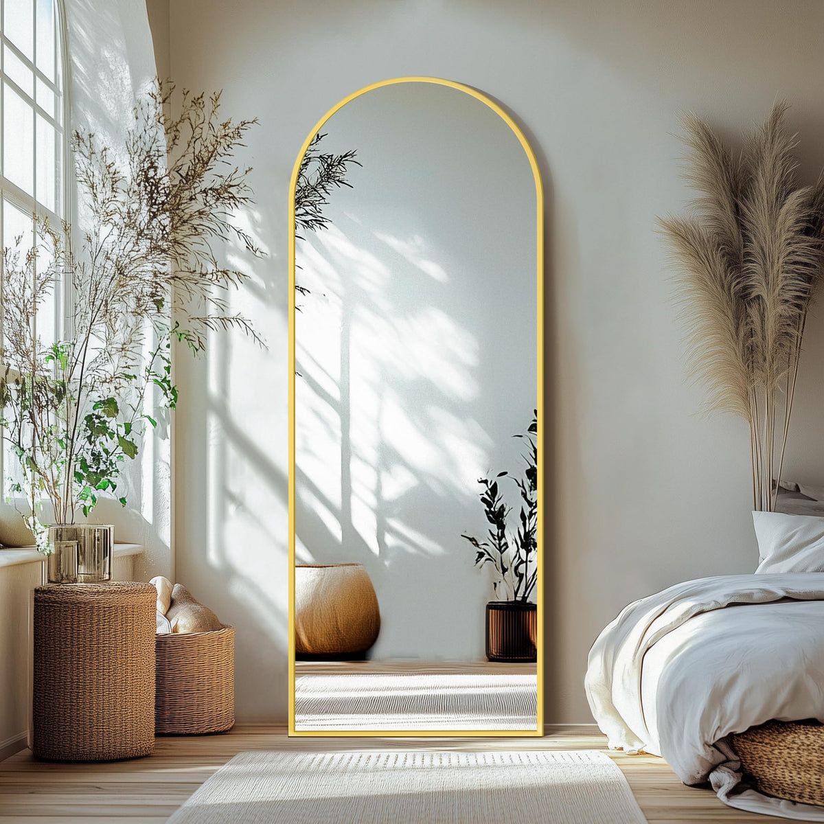 Arched Full Length Mirror with Stand, Black Floor Mirror | Aluminium alloy frame with HD float glass for distortion-free reflection. Free standing or wall mounted.